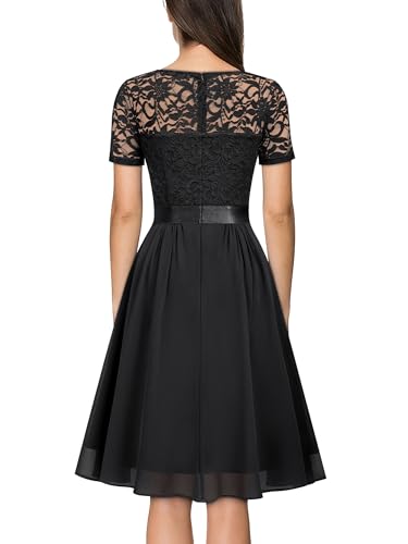 MISSMAY Women's Vintage Floral Lace Contrast Chiffon Prom Dress