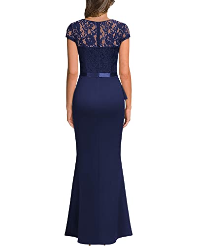 MISSMAY Women's Retro V-Neck Lace Split Evening Formal Long Dress