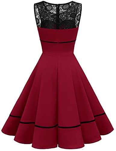 Bbonline Women's 50s Vintage Floral Lace Rockabilly Sleeveless Cocktail Swing Dress
