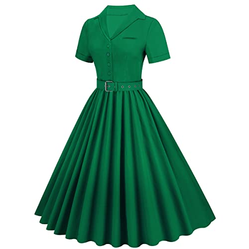 Vintage 50s/60s Women's V-Neck Swing Dress with Pockets
