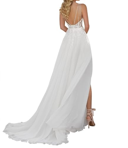 RRYNUMAOL Lace Beach Wedding Dress V-Neck RWD001