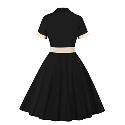 IWEMEK Women's Vintage V-Neck 1950s Rockabilly Cocktail Dress with Pockets