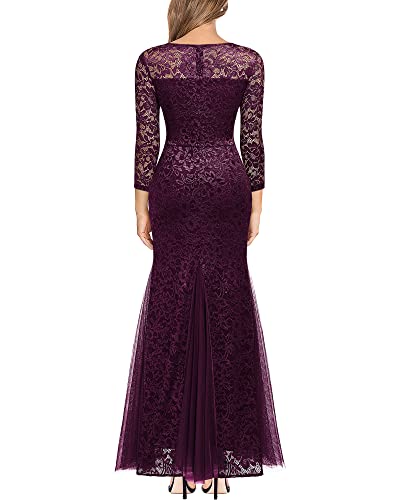 Miusol Women's Floral Lace 2/3 Sleeve Mermaid Evening Maxi Dress