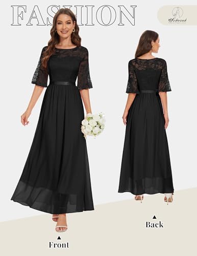Wedtrend Black XL Floral Bridesmaid Dress - WT0314
