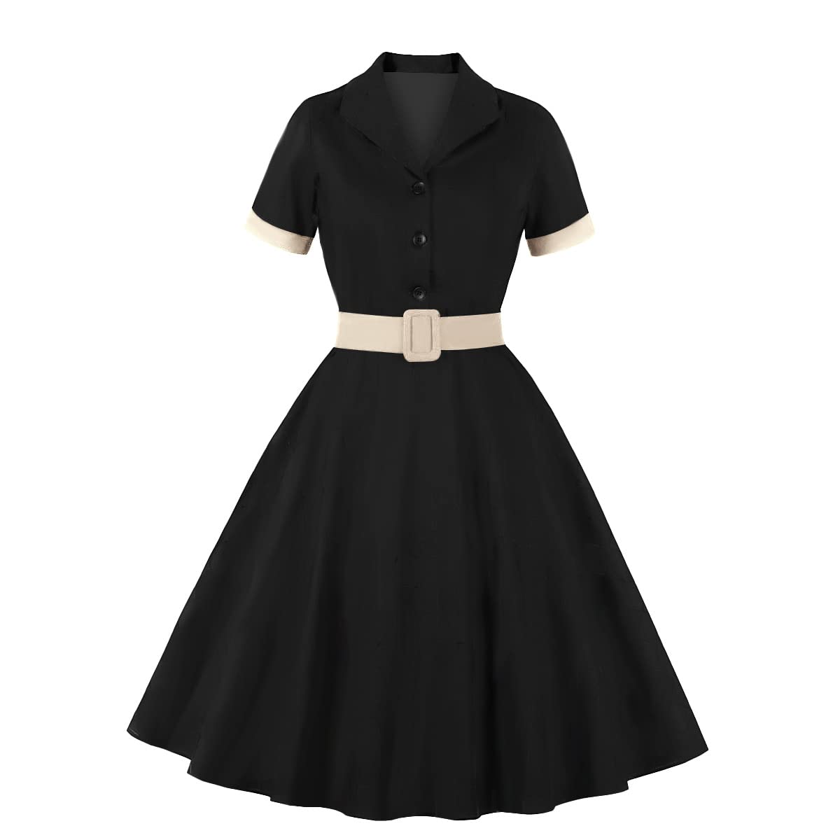 IWEMEK Women's Vintage V-Neck 1950s Rockabilly Cocktail Dress with Pockets