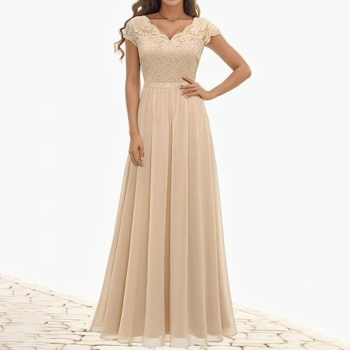 Elegant Women's V-Neck Maxi Floral Lace Wedding Dress