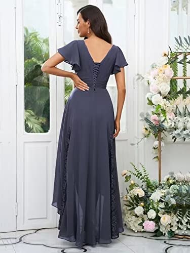 Petyoo Tea-Length Mother of the Bride Dresses 2025 Lace Chiffon Formal Gown with Ruffle Sleeves