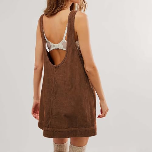 Summer Women's Casual Corduroy Overall Mini Dress