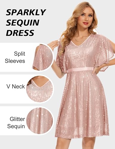 Sparkly Sequin Bat Sleeve Cocktail Dress