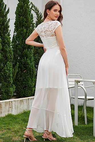 Bbonline Women's V-Neck Hi-Lo Floral Lace Prom Dress for Wedding Guest