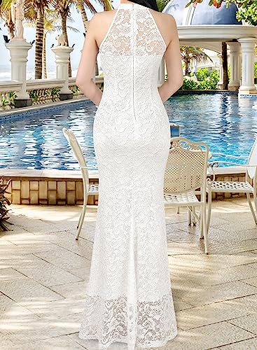 VFSHOW Women's 2023 Prom Maxi Dress with Halter High Slit Illusion Neckline