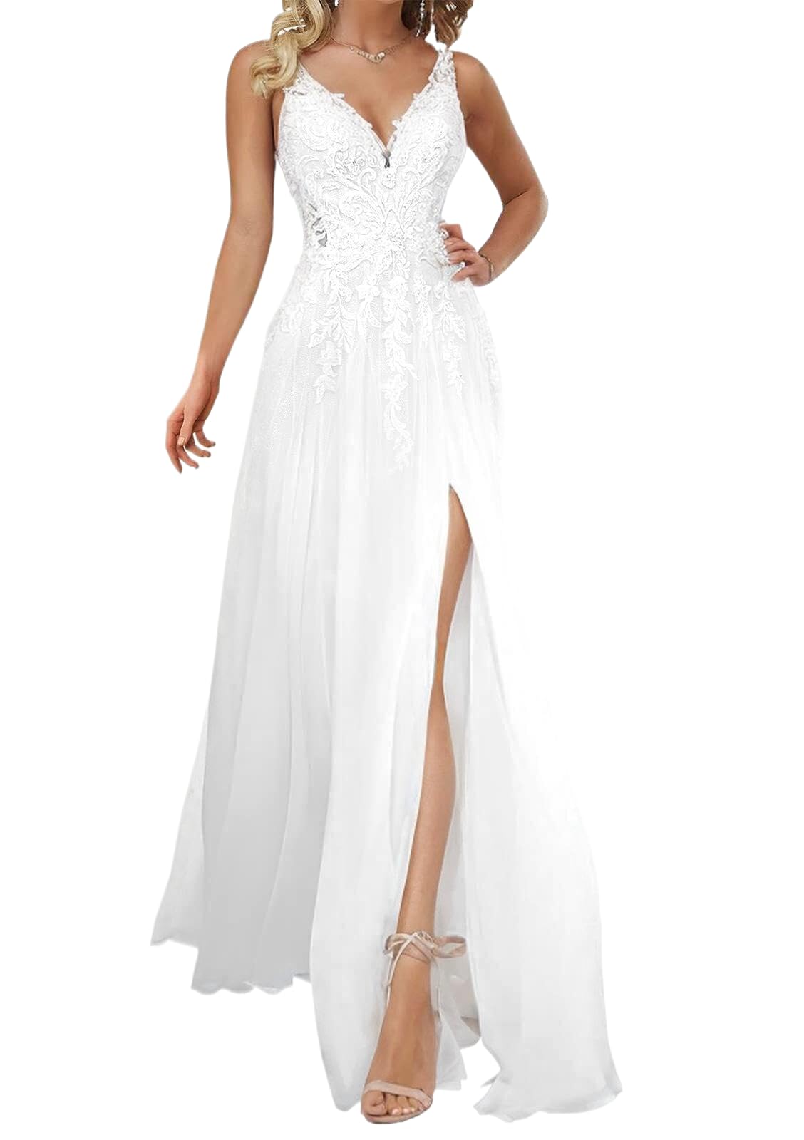 RRYNUMAOL Lace Beach Wedding Dress V-Neck RWD001