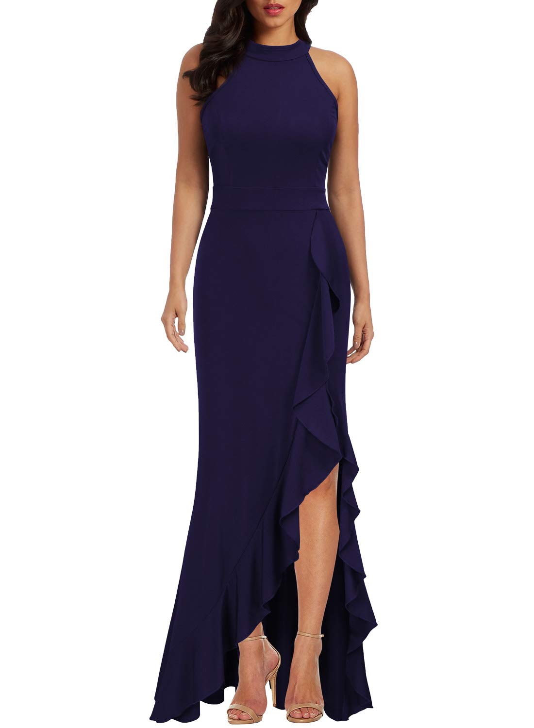 WOOSEA Women's High Neck Split Evening Mermaid Long Dress