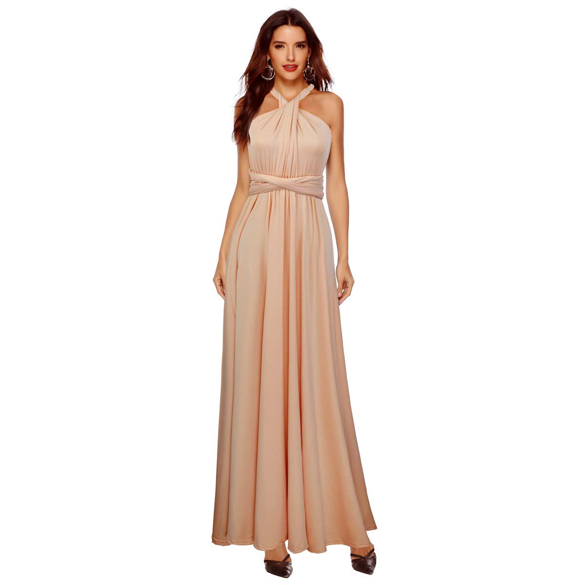 Lidoer Multi-Way Wrap Maxi Dress for Bridesmaids - Plus Size Elasticity Evening Gown