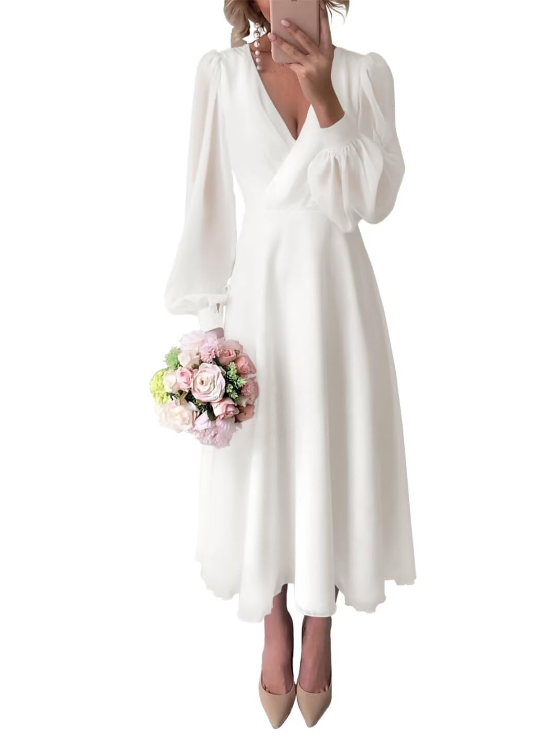 Toreque Chiffon V-Neck Tea-Length Wedding Dress
