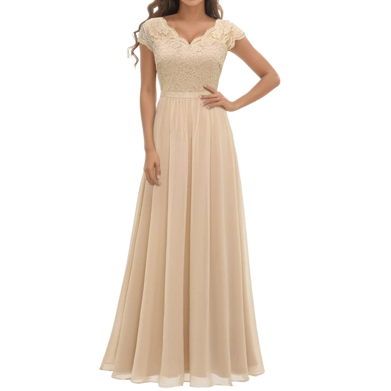Elegant Women's V-Neck Maxi Floral Lace Wedding Dress