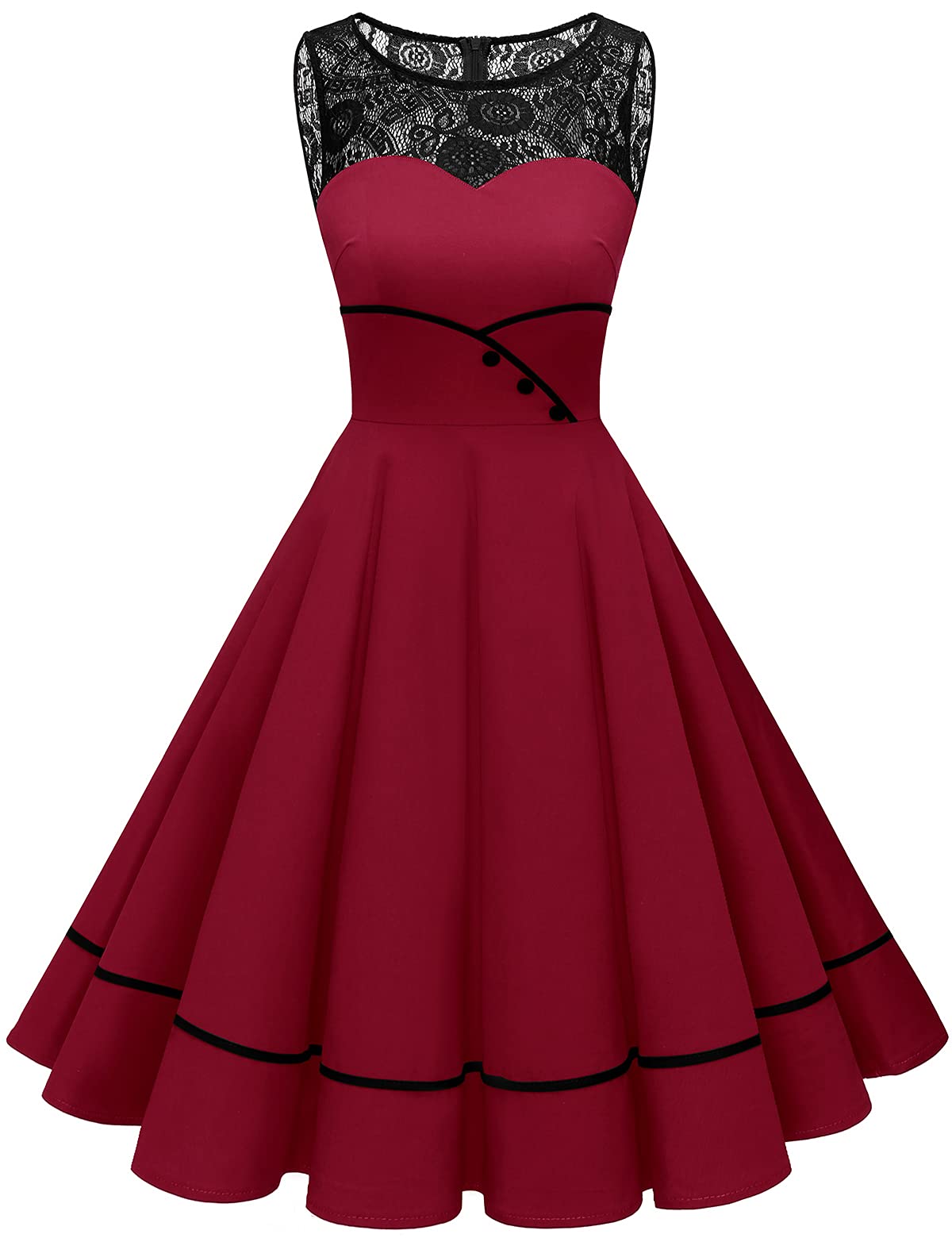 Bbonline Women's 50s Vintage Floral Lace Rockabilly Sleeveless Cocktail Swing Dress