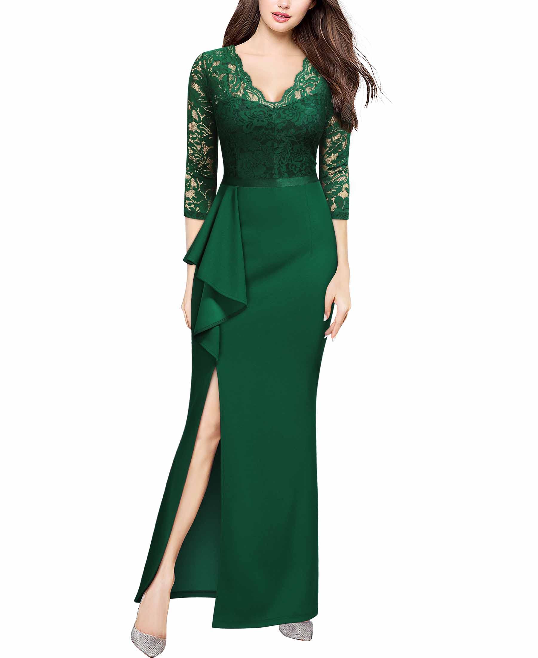 MissMAY Women's Vintage Floral Lace Ruffle Long Evening Dress