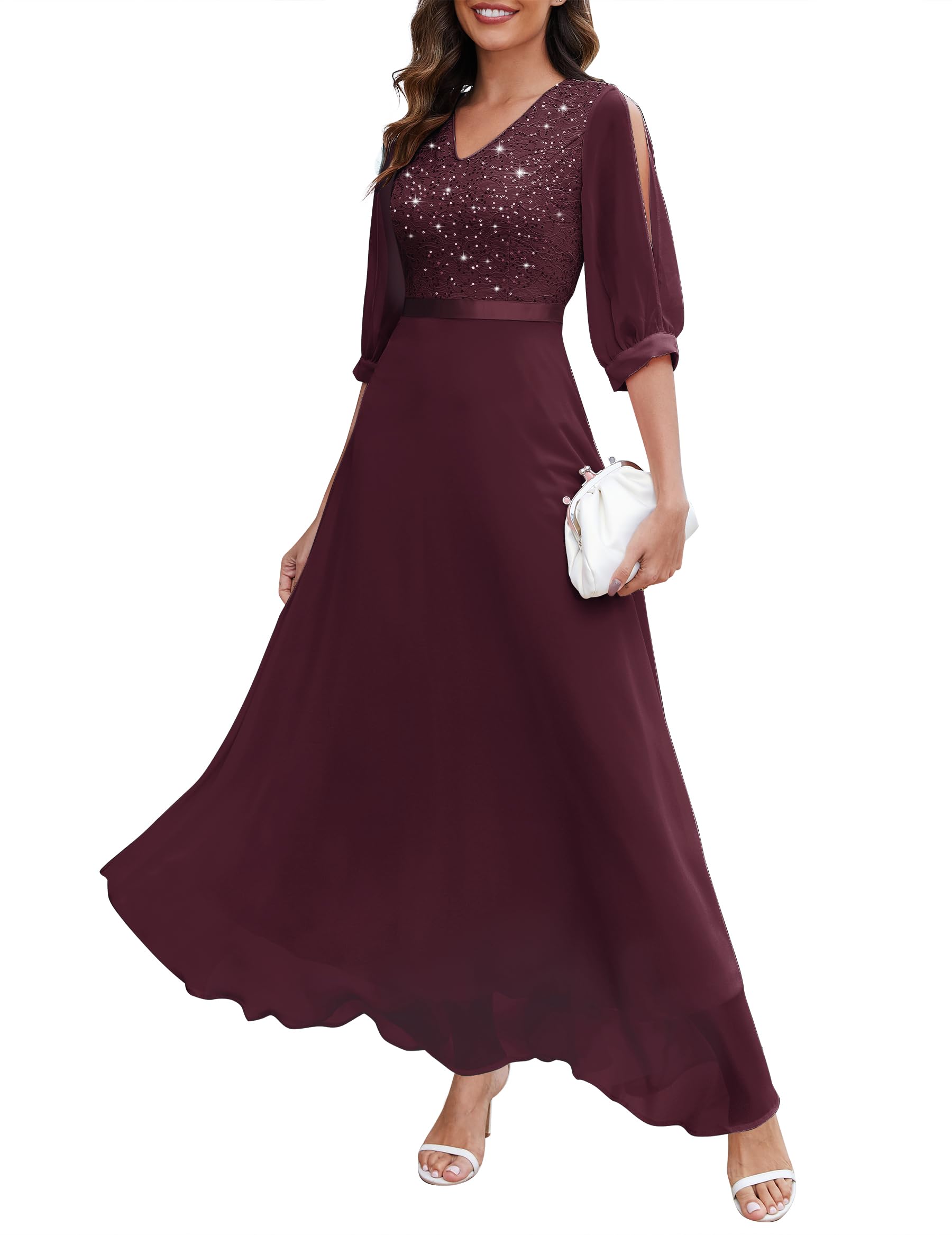 Sparkly Sequin Split Sleeve Maxi Dress for Women