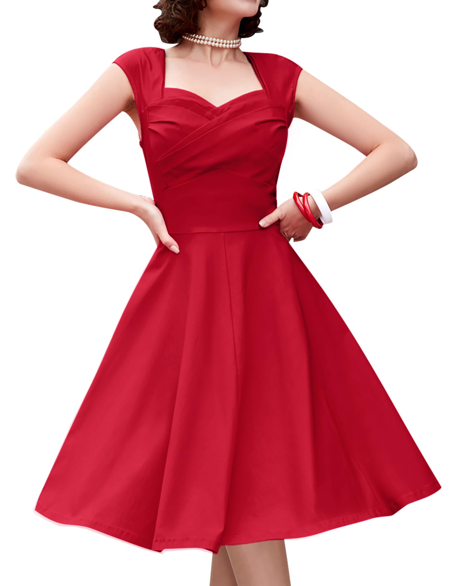 MUXXN Women's Vintage 1950s Cap Shoulder Swing Wedding Dress