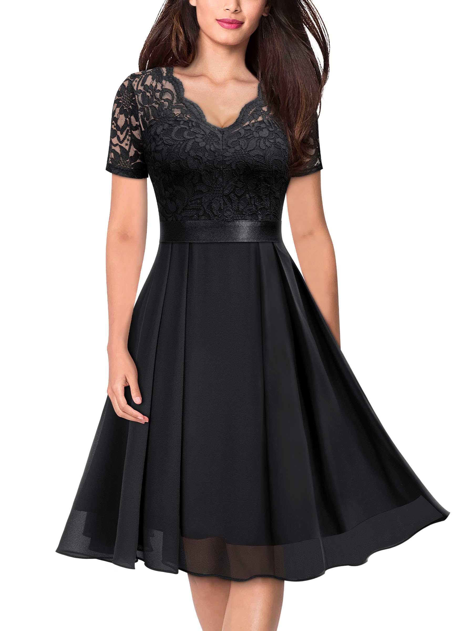 MISSMAY Women's Vintage Floral Lace Contrast Chiffon Prom Dress