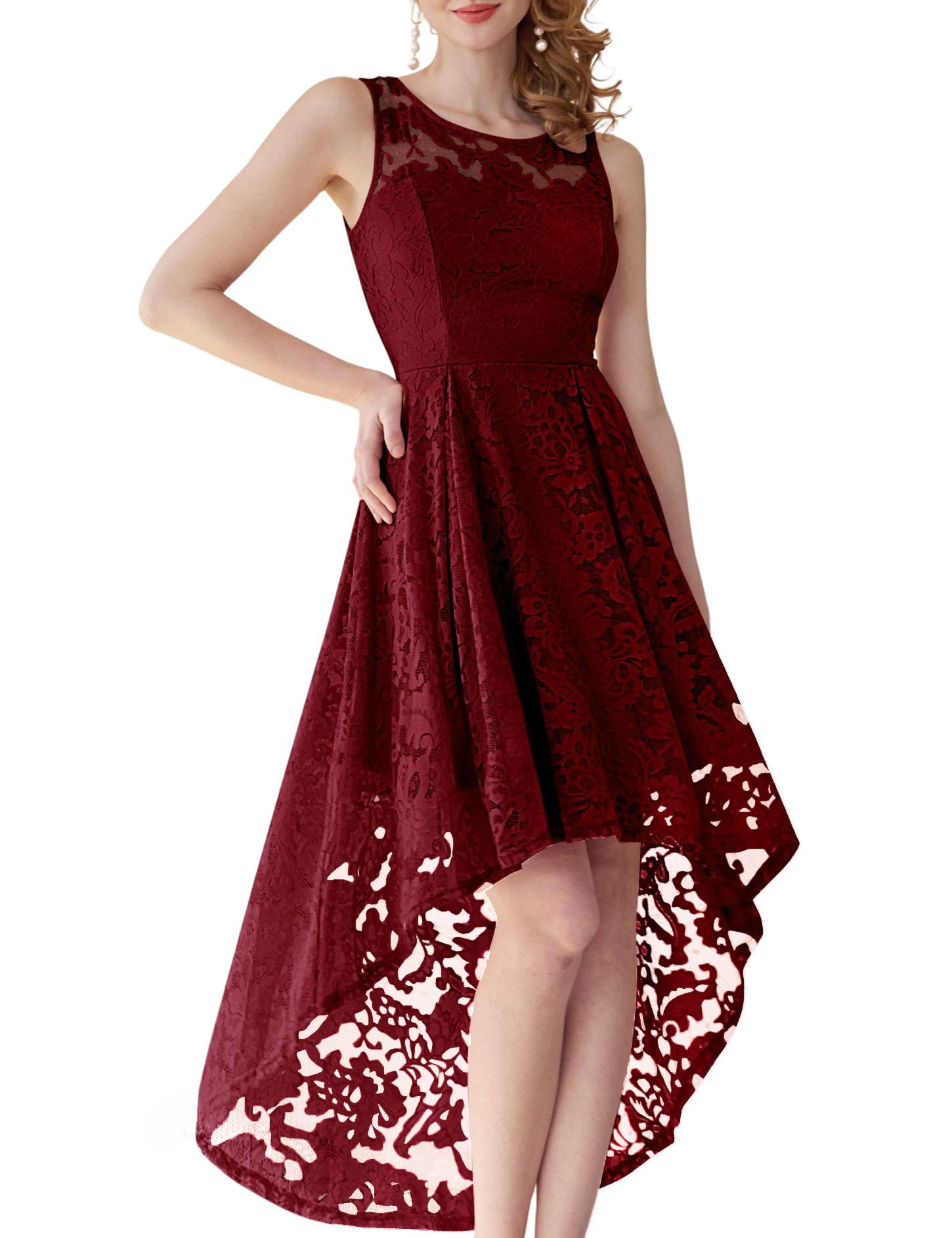 MUADRESS Women's High-Low Floral Lace Evening Dress