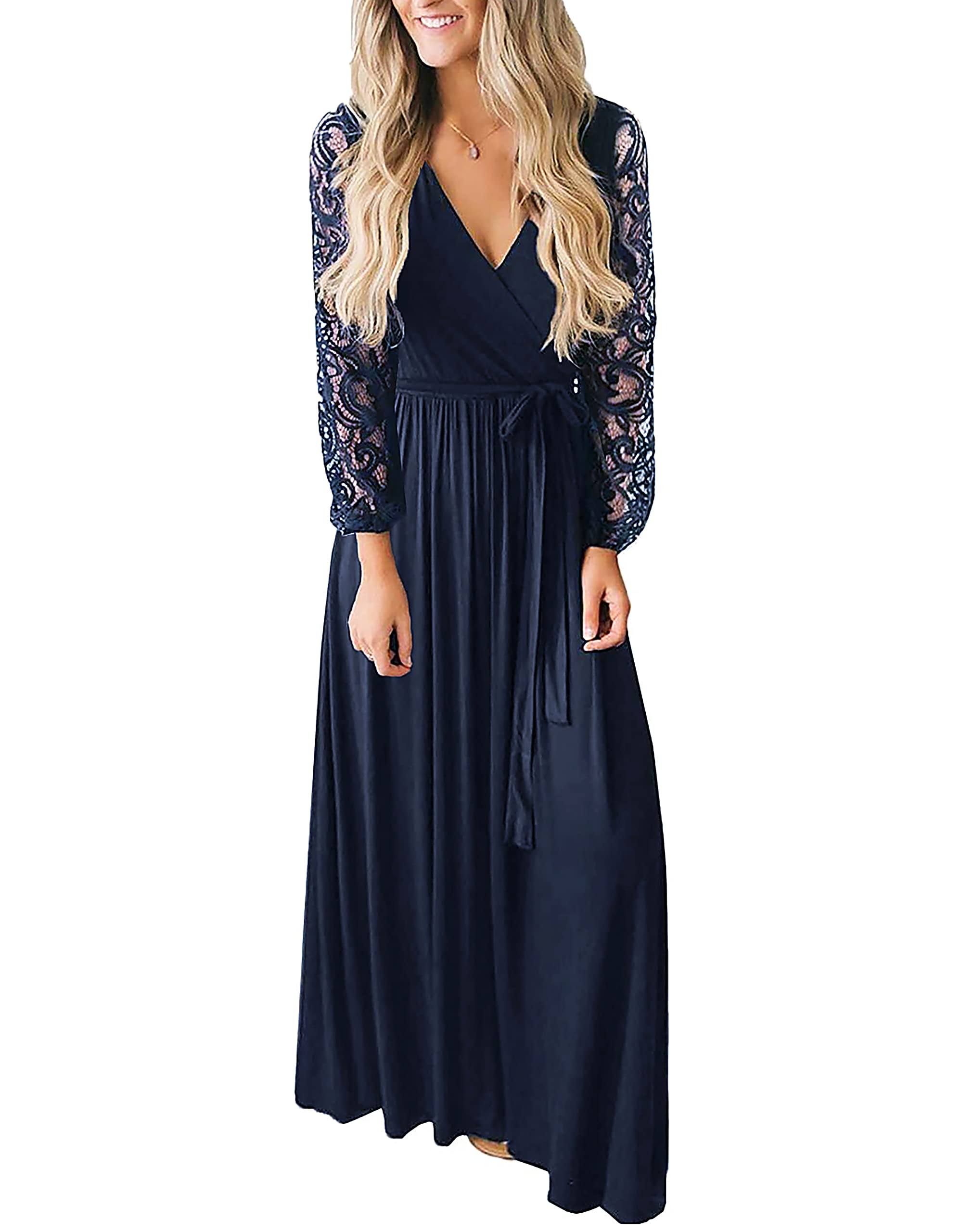 Kranda Women's Vintage Floral Lace Maxi Dress V-Neck Party Maxi
