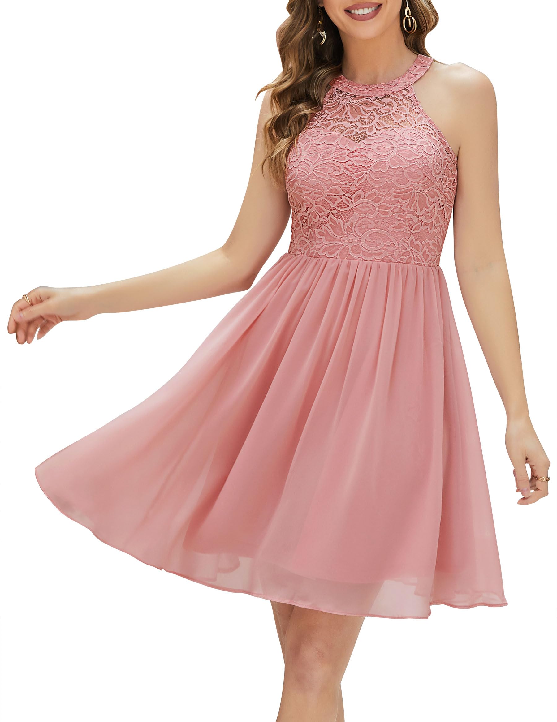 2023 Women's Sleeveless Halter Homecoming Bridesmaid Dress