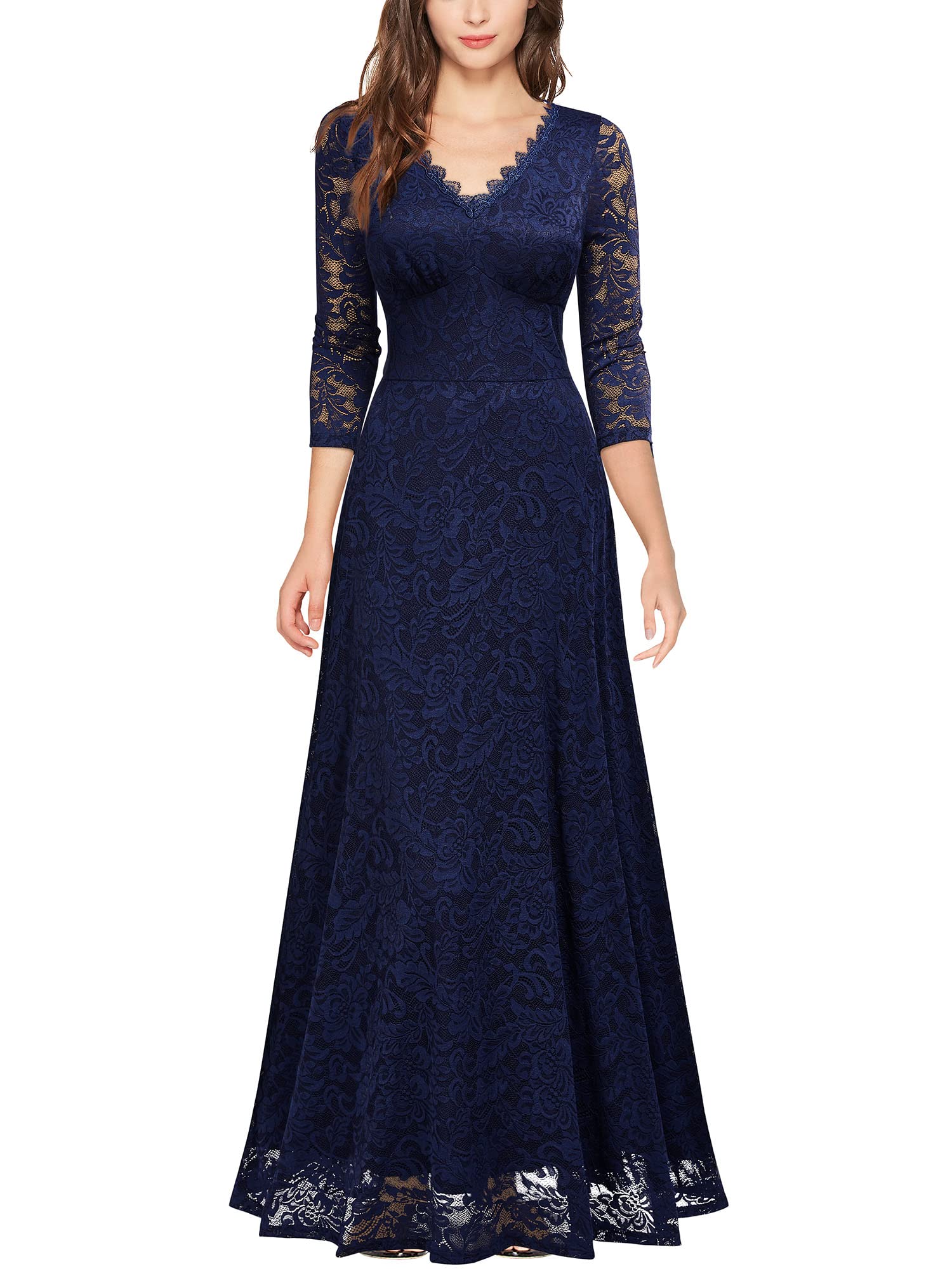 MISSMAY Women's Formal Floral Lace 2/3 Sleeves Bridesmaid Maxi Dress