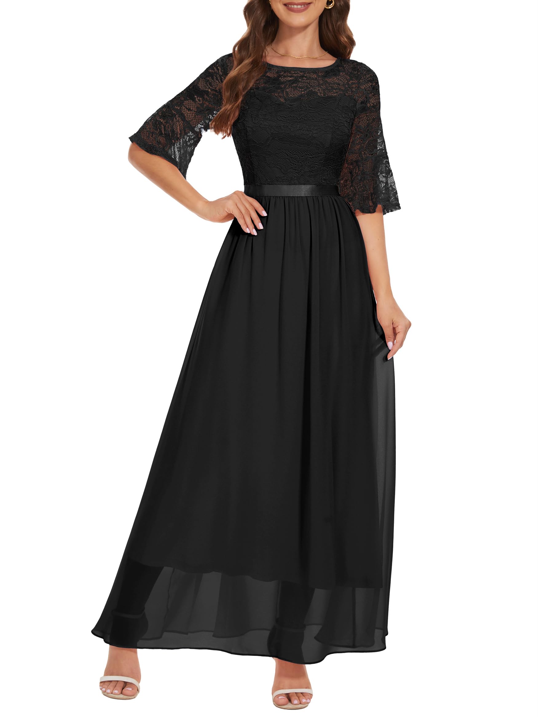 Wedtrend Black XL Floral Bridesmaid Dress - WT0314