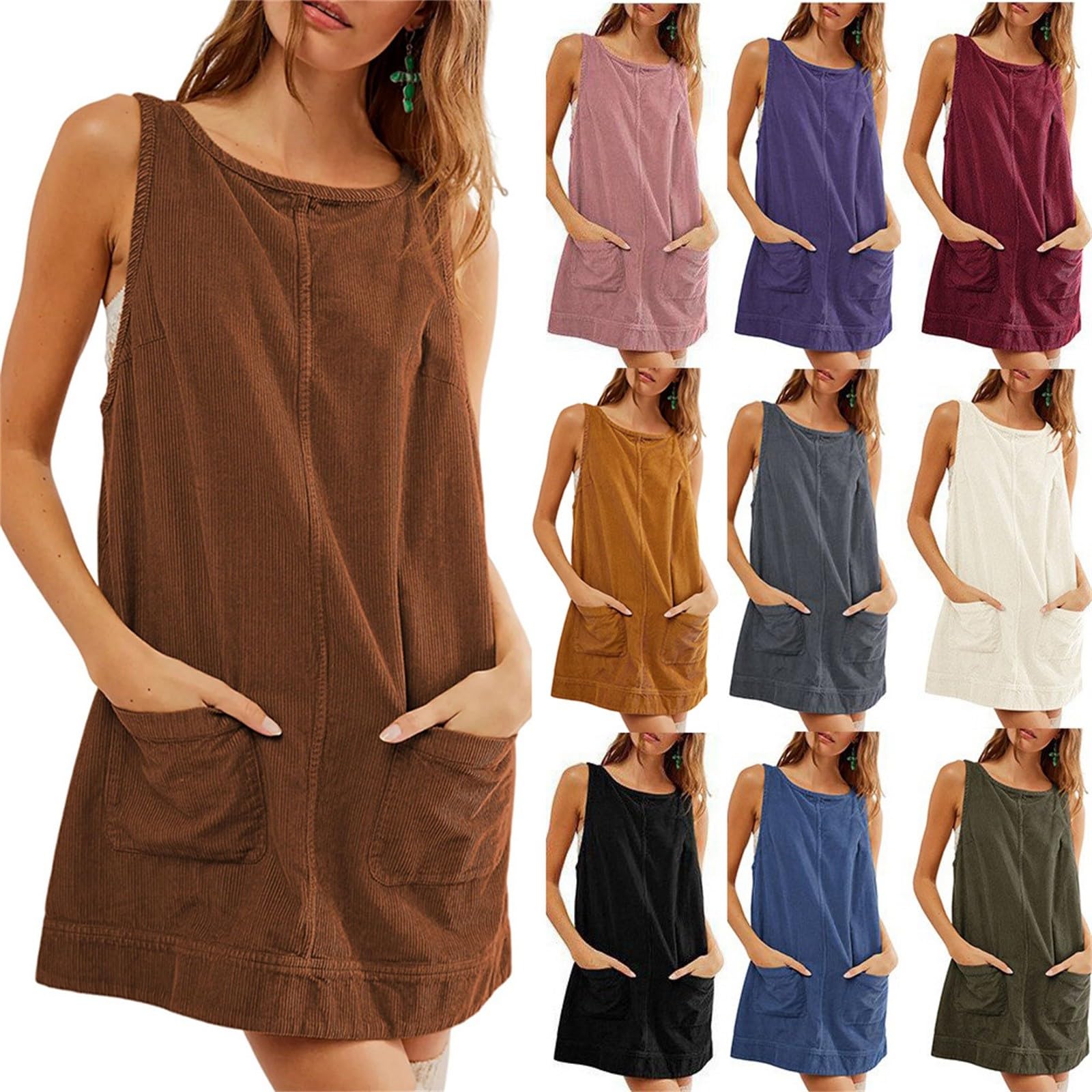 Summer Women's Casual Corduroy Overall Mini Dress