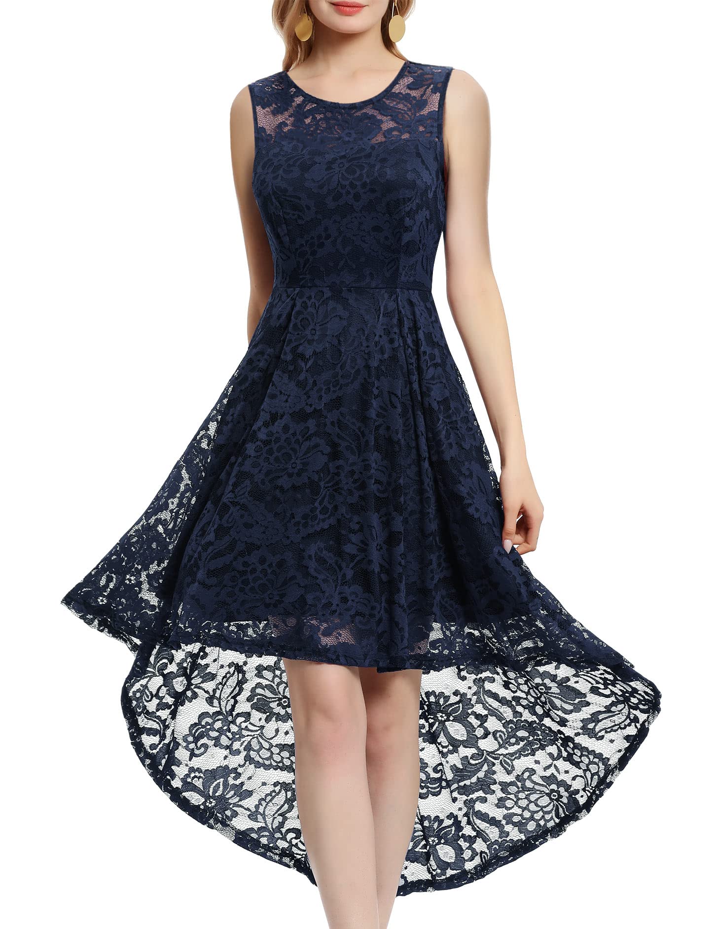 MUADRESS Elegant Floral Lace Sleeveless Cocktail Dress for Evening Party